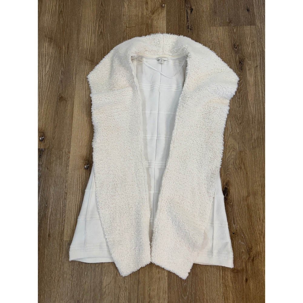 Minimalist Faux Fur Trim Knit Vest Sz Med Cream Layering Quiet Luxury Cozy Hygge